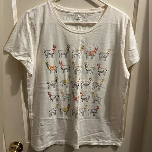 J Crew Llamas Collections Tee white short sleeve women’s XL‎ 100% cotton